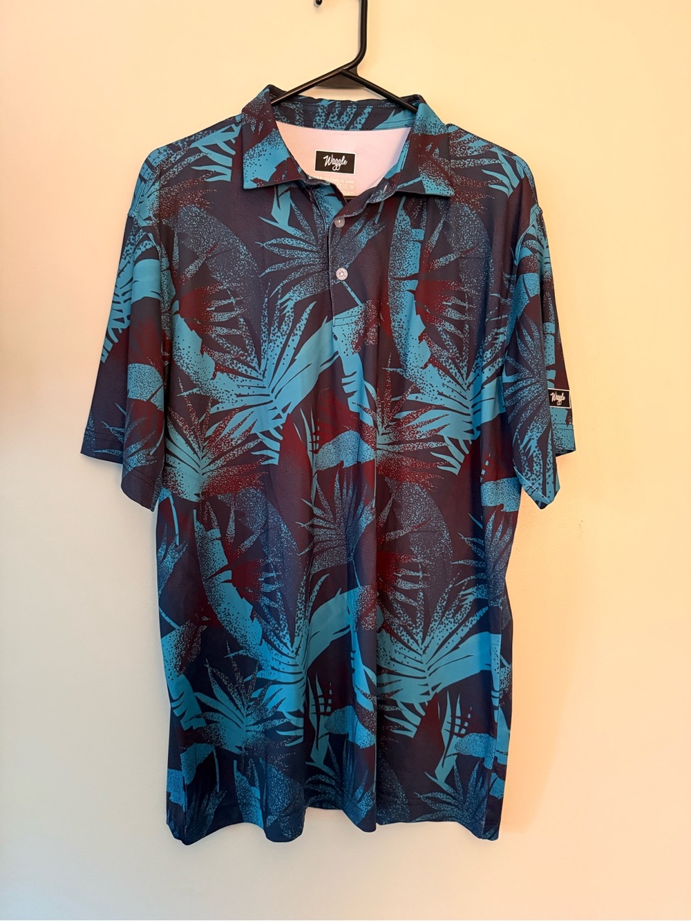 Tribal Blue Teal Leaf Print Short Sleeve Polo
